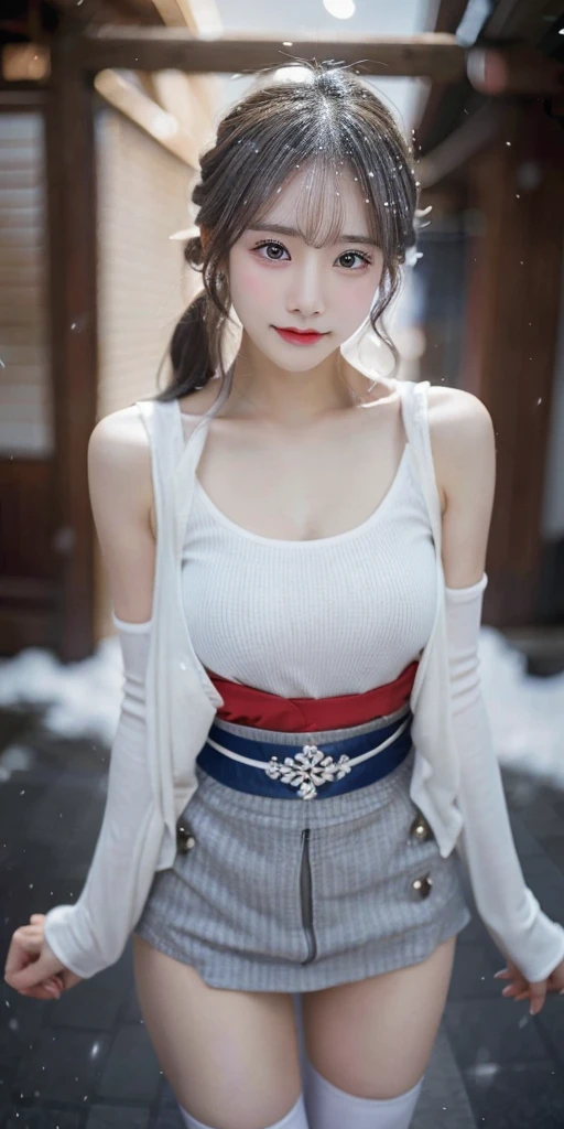 (kimono:1.3)、(Top quality,masterpiece:1.3,Ultra-high resolution,),(Ultra Detailed,Caustic lines),(Photorealistic:1.4,RAW Shooting,)Ultra-realistic capture,Very detailed,High Definition 16K for human skin、 Natural skin texture、、Skin looks healthy and even-toned、 Use natural light and color,A woman,Japanese,,Kawaii,Gray-haired,Zhongfa,(Depth of Field、Chromatic Aberration、、Wide lighting range、Natural shade、)、(Outdoor lighting at night:1.4)、(Falling snowflakes:1.2)、(Hair blowing in the wind:1.1)、(Snow reflecting light:1.2)