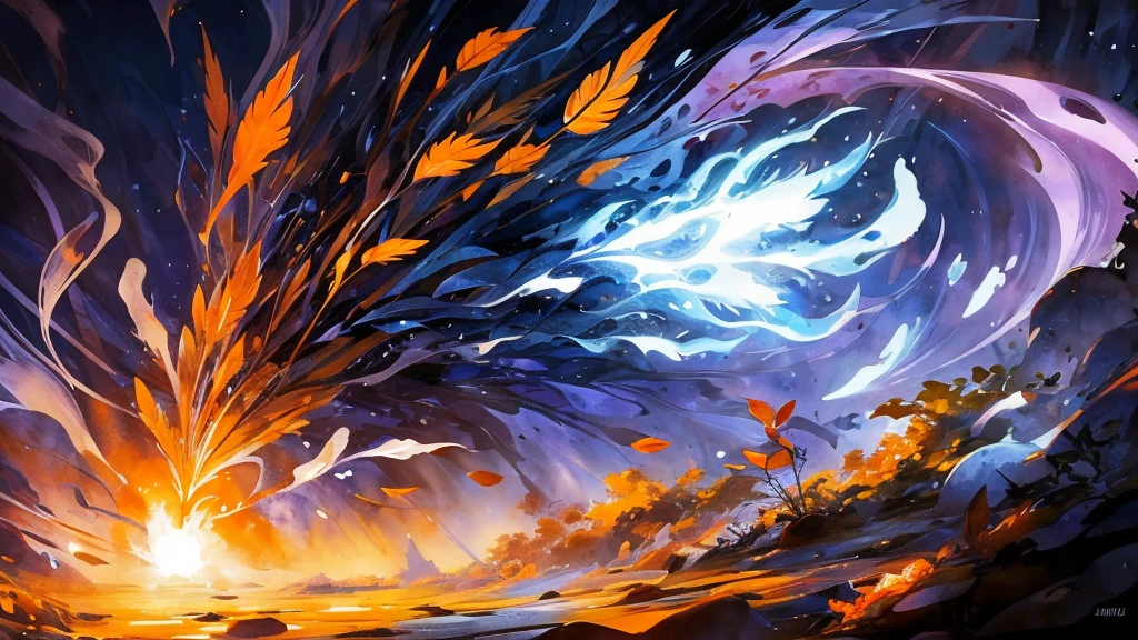 32k, Masterpiece, Highest quality, One girl, Detailed eyes, flower,Alstroemeria, White and orange style,A dreamy, romantic piece,Pale purple, Mysterious Leaves,A playful arrangement,Fantasy,High Contrast,Ink strokes,explosion,Exposure, Impression of white and orange tones,Abstract,((Watercolours by John Berkey and Jeremy Mann )) Brush strokes,Negative Space, Tyndall effect,