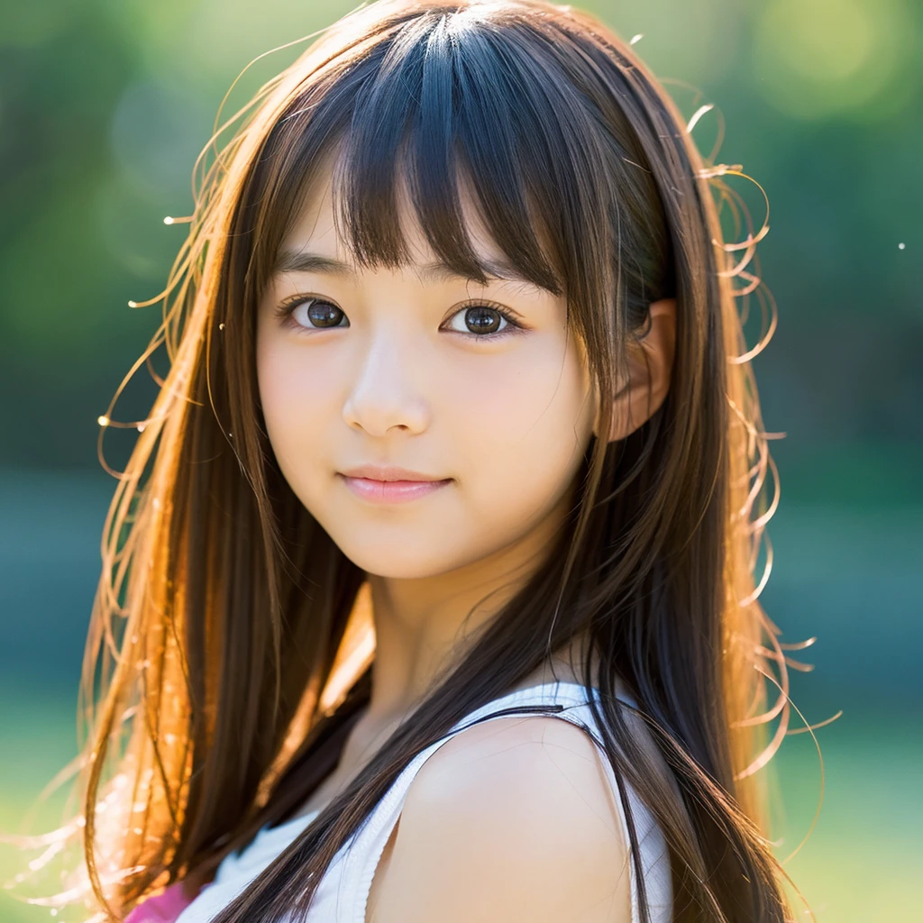 Create a vivid, lifelike portrait of a Japanese girl, .A girl&#39;s hair should flow naturally., And she is big, Expressive blue eyes. Her expression should be soft and gentle, With a warm and kind smile. A combination of warm and cool colors is preferable for the background., Enhance a girl&#39;s hair. She is wearing a blue lace dress with detailed embellishments.,Beautiful flowers in the background々is blooming、Cute puppy beside him、 Adding elegance to her appearance. The overall atmosphere of the artwork is bright.、It should be attractive, Capture the girl&#39;s sweet and friendly demeanor."