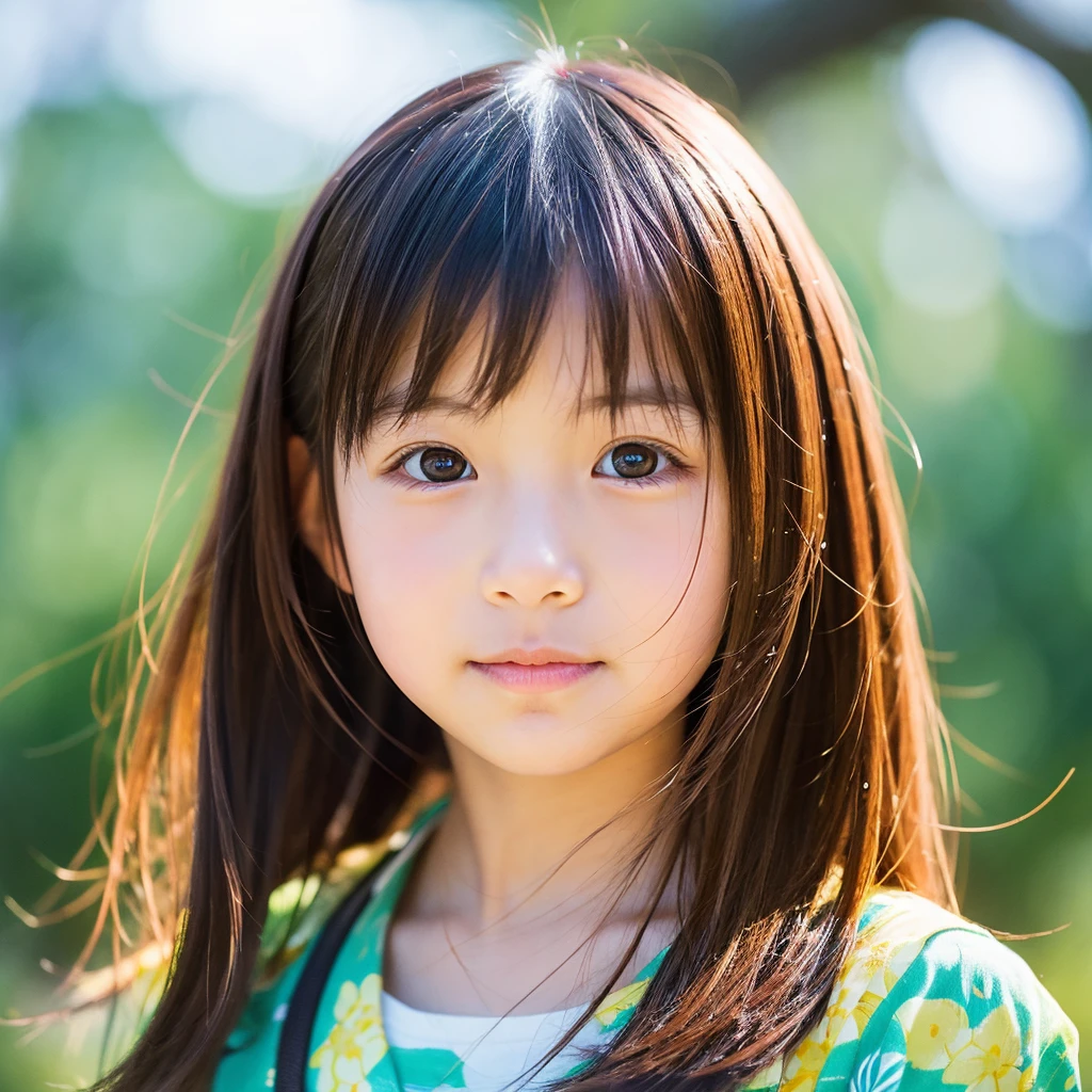 Create a vivid, lifelike portrait of a Japanese girl, .A girl's hair should flow naturally., And she is big, Expressive blue eyes. Her expression should be soft and gentle, With a warm and kind smile. A combination of warm and cool colors is preferable for the background., Enhance a girl's hair. She is wearing a blue lace dress with detailed embellishments.,Beautiful flowers in the background々is blooming、Cute puppy beside him、 Adding elegance to her appearance. The overall atmosphere of the artwork is bright.、It should be attractive, Capture the girl's sweet and friendly demeanor."