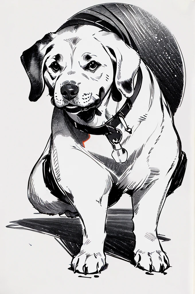 pen_sketch_style, dog espacial, solo, ink, sketch,
