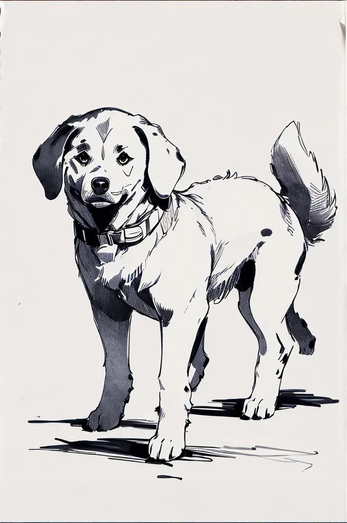 pen_sketch_style, dog espacial, solo, ink, sketch,