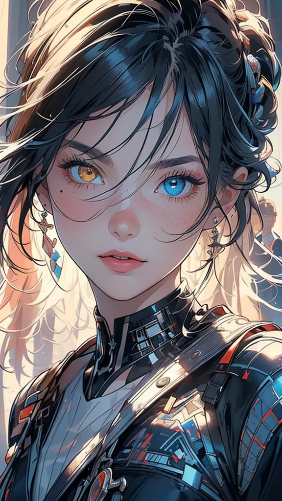 (((masterpiece, highest quality))),(((solo:1.2))),(((1girl:1.2))),32k wallpaper, very detailed,(((((portfolio))))),(((((Close-up))))),(((((bust up))))),((((more various angle)))),(((highlight))),((((heterochromia)))),(((complete. detailed face))),((((Extremely talented)))),((most complicated machine)),((genius mechanic)),((Overall colorfully)),