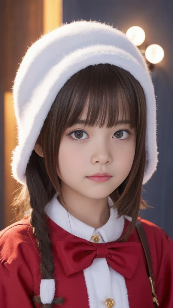 1girl, santa claus costume slim fit, symmetry, ultra cute 10arsold girl, ultra short hair, beautiful detailed eyes, beautiful detailed lips, extremely detailed face and portrait, longeyelashes, concept art, digital painting, 8k, hyper detailed, masterpiece, ultra realistic, cinematic lighting, warm colors, soft focus