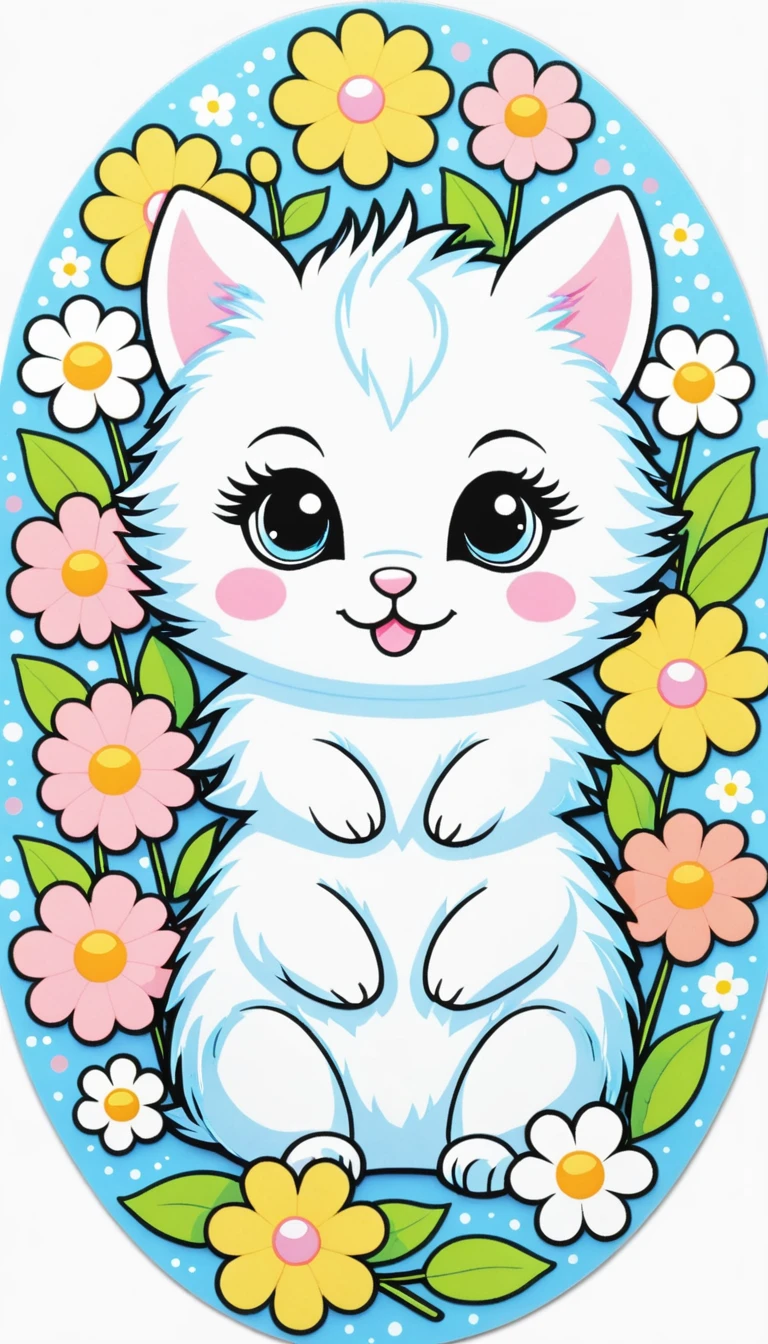 Sticker of a cute, round little animal with big, sparkling eyes and a gentle smile on its face. It has soft, pastel-colored fur. The small critter is surrounded by dainty, heart-shaped flowers in complementary pastel shades, adding to the sticker's overall charm.The white background provides the perfect canvas for this adorable creature, allowing its pastel features to pop and catch the eye. The sticker design exudes a warm and playful energy, making it an endearing addition to any item it adorns.
