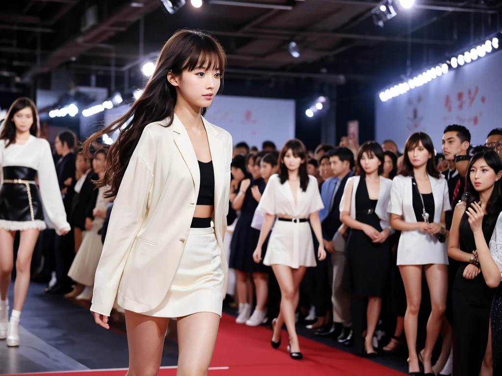 An extremely beautiful Japanese high school girl race queen who highlights her beautiful legs、She was photographed walking down the runway at a fashion show wearing Andre Sarda's new underwear.、She is an eternal idol who combines a clean look with modern charm.。 She creates such beauty。 She feels her own warmth。 She creates a warm atmosphere。 We create beauty。 That's what I want to say。 In her full body photo、The figure features porcelain-like skin and golden hair that radiates a soft glow.。 This is probably、It captured the essence of her timeless charm.、This is the best shot ever.。 Each straight line and curve is carefully expressed.、Breathtakingly beautiful with impeccable detail。 This piece perfectly captures her timeless beauty.。 Divine Proportions、Sharp focus、Full-body photo taken by Kishin Shinoyama、high quality、High resolution、Detailed Background