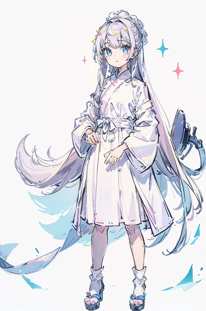 1girl, white background, kawaii, full body, simple clothes, sparkling eyes, long hair, 