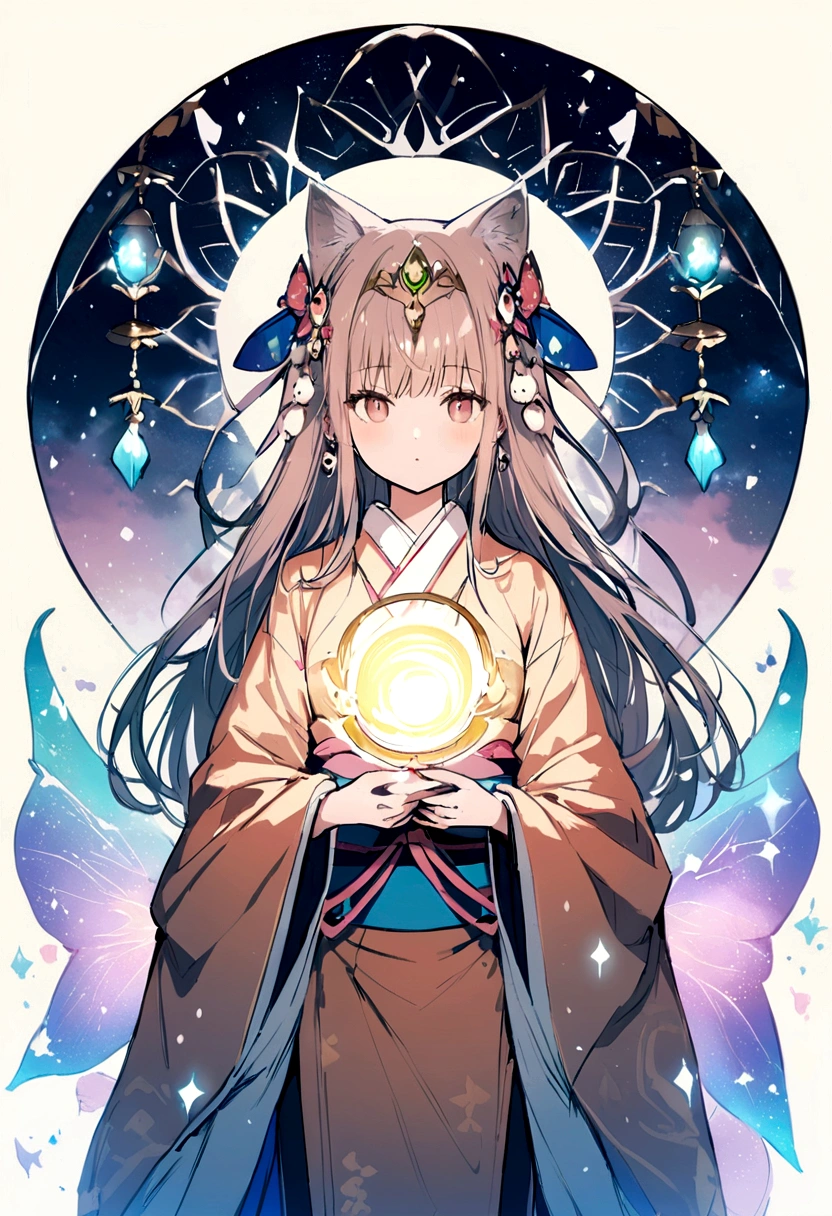 Face and head are cat、Body and human、Wearing a kimono