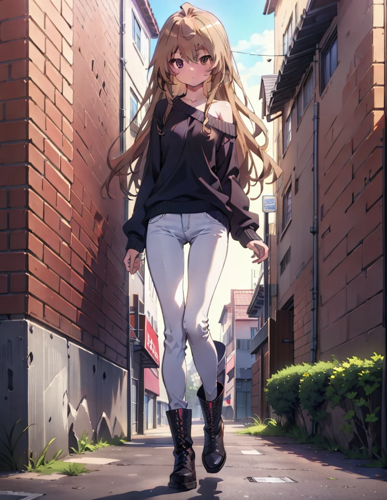score_9, score_8_superior, score_7_superior, sauce_anime,
Taiga Aisaka, taiga aisaka, Long Hair, Brown Hair, Brown eyes,One-shoulder sweater,Skinny jeans,short boots,Daytime,Clear skies,Walking,whole bodyがイラストに入るように,
break outdoors, Building district,
break looking at viewer, whole body,
break (masterpiece:1.2), Highest quality, High resolution, unity 8k wallpaper, (shape:0.8), (Beautiful attention to detail:1.6), Highly detailed face, Perfect lighting, Extremely detailed CG, (Perfect hands, Perfect Anatomy),