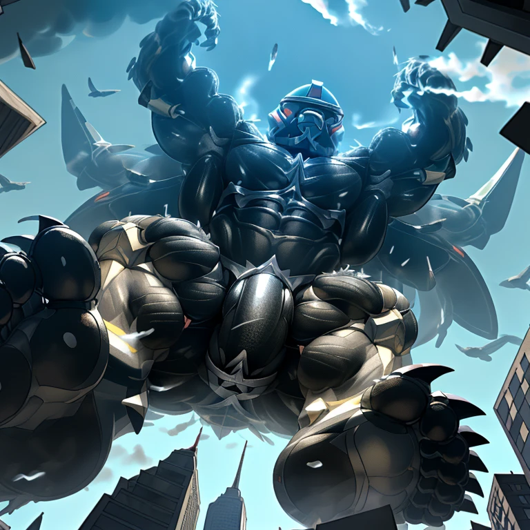 (masterpiece. official art. 8k. best quality. detailed full body. full body.)
(situation 1 : dominating LUCARIO. focus GIANT mechanical Muscular LUCARIO is trampling the CITY. macro. stomp. Low-angle perspective. emphasizing the immense size. The perspective is from below, emphasizing the sheer majesty and power of the Giant. giant art. He is much bigger than a skyscraper. micro soccer field. looking down. foot focus, (soles:1.5))
(situation 2 :smoke and flames rising from the destruction in the city)
(Additional details 1: wearing a full-face helmet. helmet is jet black. The color of NANOSUIT is jet black. high-tech bio-mecha armor. real texture material. whole body shines like metal. Wearing cyberpunk mecha. emphasizes the muscles. suit fully made of metal. intricate armor. Robotic suit.).
(Additional details 2: (Detailed head. Detailed Body. Detailed abs. gigantic muscles. HYPER MUSCLES. Gigachad Muscular. big muscle. pecs. triceps. traps. unusually developed muscular body. body full of huge muscles. showing off muscles. pectorales enormes. Exaggeratedly huge muscles. huge muscles. long legs.).
(Additional details 3: nj5furry, Spread wings. It has wings. black have big wings. The claws are sharp. Sharp teeth.5 toes.).
(Additional details 4: black color hyper penis. hyper black penis. big penis)
(Additional details 5 : Spraying hyper cum up everywhere into the sky from his erect penis. wide spray of cum, covered in cum, cum splashing in front of camera, bukkake, earth is under a thick later of cum.) He is laughing defiantly.
