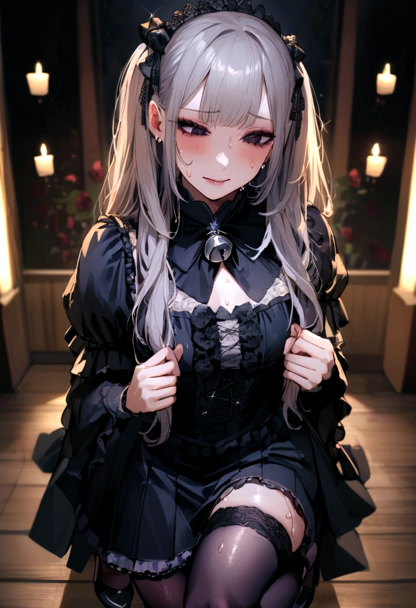 Hard Dark Gothic Makeup、Dark black eyeshadow、sad、Skin radiance、Dark Gothicメイク、Dark Smile、palace、The beauty of perfume、24 years old、Expressing intense sexual pleasure、Embarrassed look、Dark Gothic、best quality、Expression of sexual pleasure in pain、Drunken face、Purple maid outfit、mystery、noble、Someone holds its face in the toilet、Sexy、A loving smile、twin-tail hair、Right eye is blue, The left eye is red、Super Posture、Platform high heels、Heavy makeup、Gothic Lolita Clothing、Silver Hair、Long straight hair、Cute Gothic Lolita Dress、Pretty Face、Elegant Features、Charming face、Multicolored Glass is the background、Sweat glistened on the chest、The room is dark、long gothic dress、Bell sleeves、Wizard Sleeves、Decadent look、Signs of sexual excitement、Smooth thighs soaked in water、The thighs are wet,Oily and shiny、Roses background in the room、sad expression、Rose Girl、The embroidery is pink、This dress has pink embroidery.、Knee socks、Knee socks、Gentle expression、dark black eyeshadow、Multicolored Glass and rose background、Thighs are a bit thin、Women's Couple Dance、Female couple、Dark Church Background、Multicolored Glass、black metal world、dark castle、darkroom、slim body、long gothic dress、Victorian style dress、Her thighs glistened with sweat、My body is wet,shining、There are a lot of sequins on the thighs、Sweating、My thighs are sticky from Sweating、Thighs glistening with sweat, 全身Sweating,Oily shiny、I sweated a lot.、我的大腿Sweating了、My thighs are wet、My thighs are covered in sweat、Sweating,The whole body sparkles、Small Breasts、upright、Standing、Hold the wine in your right hand、Holding a lantern in his left hand、Pantyhose、Dynamic Angle、look down、