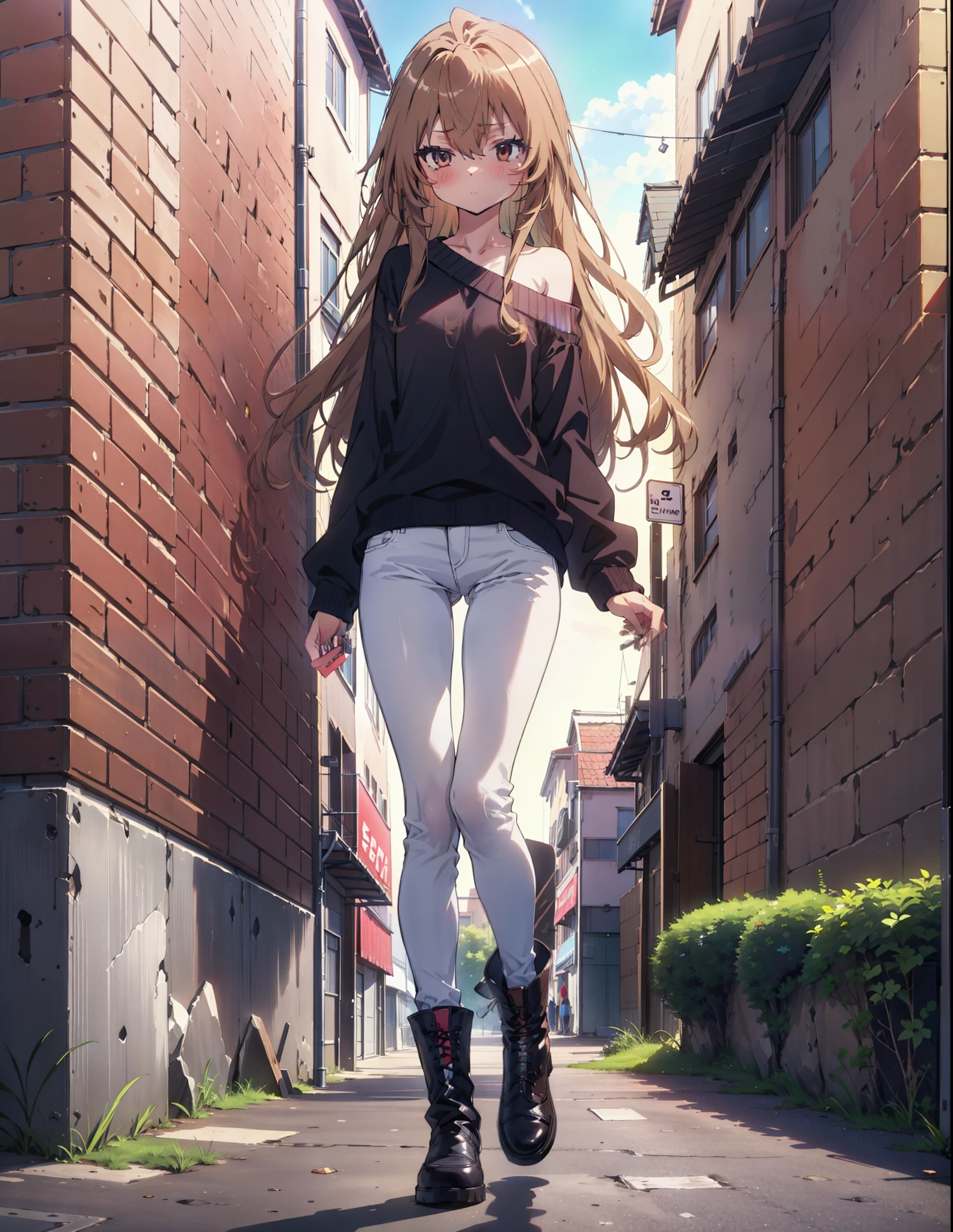 score_9, score_8_superior, score_7_superior, sauce_anime,
Taiga Aisaka, taiga aisaka, Long Hair, Brown Hair, Brown eyes,One-shoulder sweater,Skinny jeans,short boots,Daytime,Clear skies,Walking,whole bodyがイラストに入るように,
break outdoors, Building district,
break looking at viewer, whole body,
break (masterpiece:1.2), Highest quality, High resolution, unity 8k wallpaper, (shape:0.8), (Beautiful attention to detail:1.6), Highly detailed face, Perfect lighting, Extremely detailed CG, (Perfect hands, Perfect ),