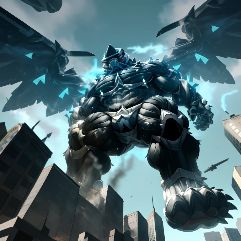 (masterpiece. official art. 8k. best quality. detailed full body. full body.)
(situation 1 : dominating LUCARIO. focus GIANT mechanical Muscular LUCARIO is trampling the CITY. macro. stomp. Low-angle perspective. emphasizing the immense size. The perspective is from below, emphasizing the sheer majesty and power of the Giant. giant art. He is much bigger than a skyscraper. Giga Giants. micro soccer field. looking down. foot focus, (soles:0.8))
(situation 2 :smoke and flames rising from the destruction in the city)
(Additional details 1: wearing a full-face helmet. helmet is jet black. The color of NANOSUIT is jet black. high-tech bio-mecha armor. real texture material. whole body shines like metal. Wearing cyberpunk mecha. emphasizes the muscles. suit fully made of metal. intricate armor. Robotic suit. suit fully made of metal. NANOSUIT with the same design as LUCARIO.). (Lucario has 5 toes.)
(Additional details 2: (Detailed head. Detailed Body. Detailed abs. gigantic muscles. HYPER MUSCLES. Gigachad Muscular. big muscle. pecs. triceps. traps. unusually developed muscular body. body full of huge muscles. showing off muscles. pectorales enormes. Exaggeratedly huge muscles. huge muscles. long legs.).
(Additional details 3: nj5furry, Spread wings. It has wings. black have big wings. The claws are sharp. Sharp teeth.5 toes.).