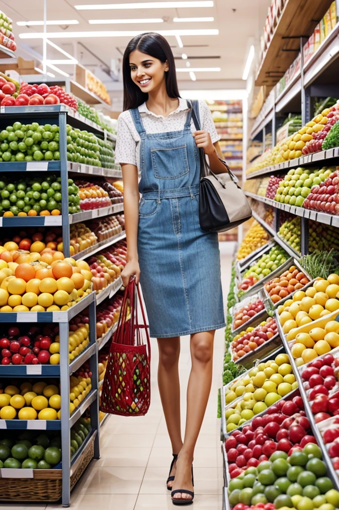 Cartoon of tall girl buying fruits