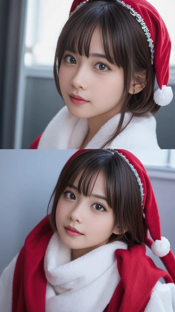 1girl, santa claus costume slim fit, Orgasm,symmetry, ultra cute 10yearsold girl, ultra short hair, beautiful detailed eyes, beautiful detailed lips, extremely detailed face and portrait, longeyelashes, concept art, digital painting, 8k, hyper detailed, masterpiece, ultra realistic, cinematic lighting, warm colors, soft focus