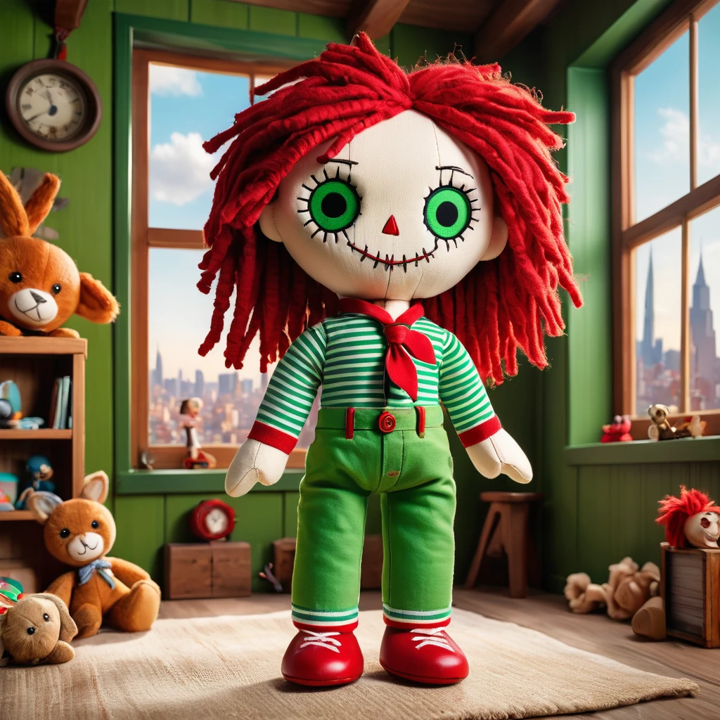 (knitted toy voodoo doll:1.5), (Voodoo in Kindergarten:1.3), (Clothing: colorful overalls:1.0), (Accessories: tiny backpack, stuffed animal:1.1), (background: bright classroom with floating toys, glowing crayons, and playful children:1.2), best quality, masterpiece, detailed soft oil painting, detailed background, dramatic cinematic lighting, soft edge lighting, professional, dramatic lighting, hard edge lighting, ultra quality, 4k, masterpiece, best quality, 8k, ultra high definition, high resolution, extremely detailed
