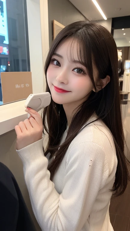 Tabletop, Highest quality, shape, Very detailed, finely, High resolution, 8k wallpaper, 完璧なダイナミックな構shape, Beautiful and exquisite,ランダムなcute髪,,Natural color lip、20-year-old girl、cute、Looking into the camera,Always blur the background,Perfect and beautiful face,Slim face and figure,Big eyes、Putting on gal makeup,Small face,Shooting from below、Blurred Background,Elegant feminine face、Cyberpunk Fashion、smile、Change pose randomly、Randomly change the shooting angle and position、Run at full speed