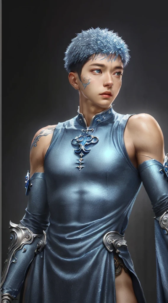 a close up of a young man in a silver and blue dress, chengwei pan on artstation, by Yang J, detailed fantasy art, stunning character art, fanart best artstation, epic exquisite character art, beautiful armor, extremely detailed artgerm, detailed digital anime art, artgerm on artstation pixiv, armoured man 