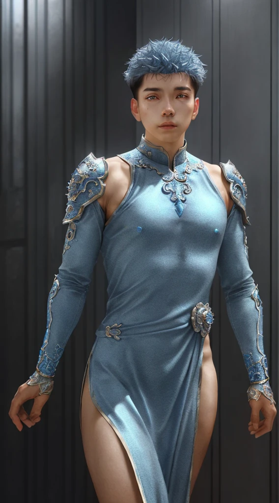 a close up of a young man in a silver and blue dress, chengwei pan on artstation, by Yang J, detailed fantasy art, stunning character art, fanart best artstation, epic exquisite character art, beautiful armor, extremely detailed artgerm, detailed digital anime art, artgerm on artstation pixiv, armoured man