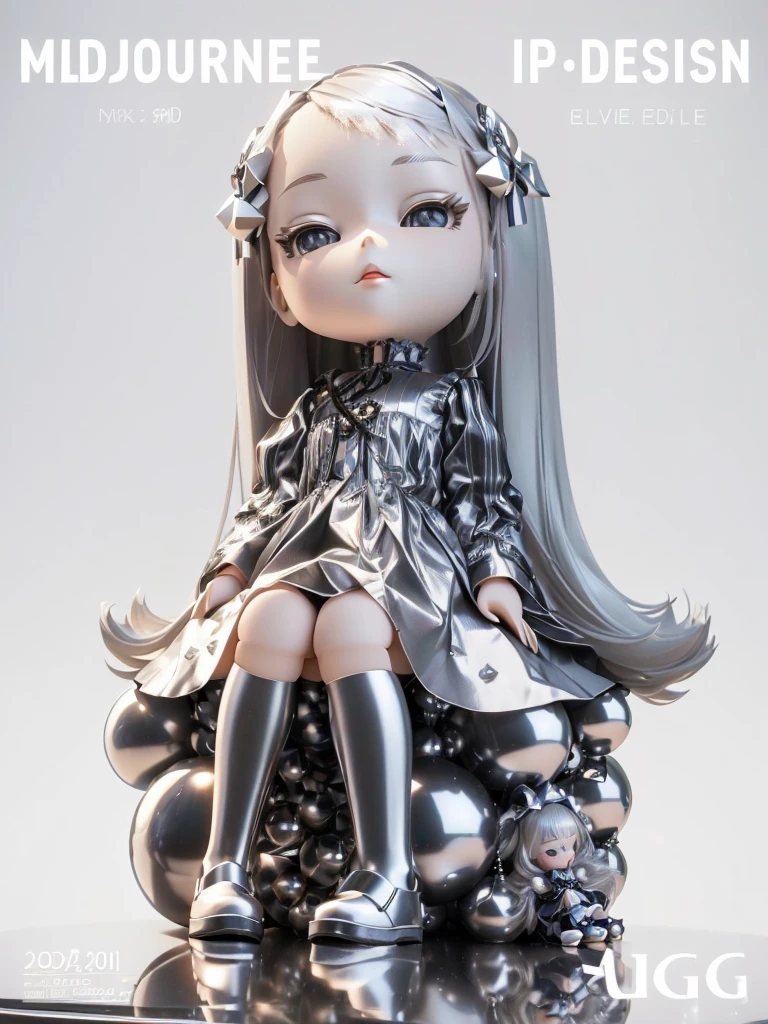 a close up of a doll sitting on the table with a bunch of balls, render of a cute 3d anime girl, anime styled 3d, cute 3 d render, 3 d render stylized, toon render key visual, girl silver hair, silver hair girl, 3 d render character art 8 k, stylized anime, stylized 3 d, high detail iconic character