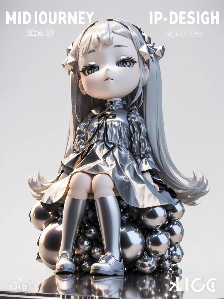 a close up of a doll sitting on the table with a bunch of balls, render of a cute 3d anime girl, anime styled 3d, cute 3 d render, 3 d render stylized, toon render key visual, girl silver hair, silver hair girl, 3 d render character art 8 k, stylized anime, stylized 3 d, high detail iconic character