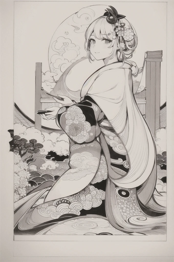 Wait for the sexy warrior, Pretty face, Delicious Company, A captivating sight, Wearing a sexy open kimono. The work is created in a medium reminiscent of Japanese ink painting.。....., 具有大胆的笔触和Monochromatic color palette. Artist'Stunning technique gives the image strength and power'Presence,Highest quality, Ultra-high resolution captures every detail. The texture and intricate patterns of the kimono are expressed with extreme precision.. Lighting is carefully designed,Enhance the drama, Deep shadows and subtle highlights. general, This piece exudes elegance and strength., A fusion of traditional Japanese aesthetics and modern sensibilities. Monochromatic color palette, Putting the details together, Captivate viewers、Create an immersive experience.