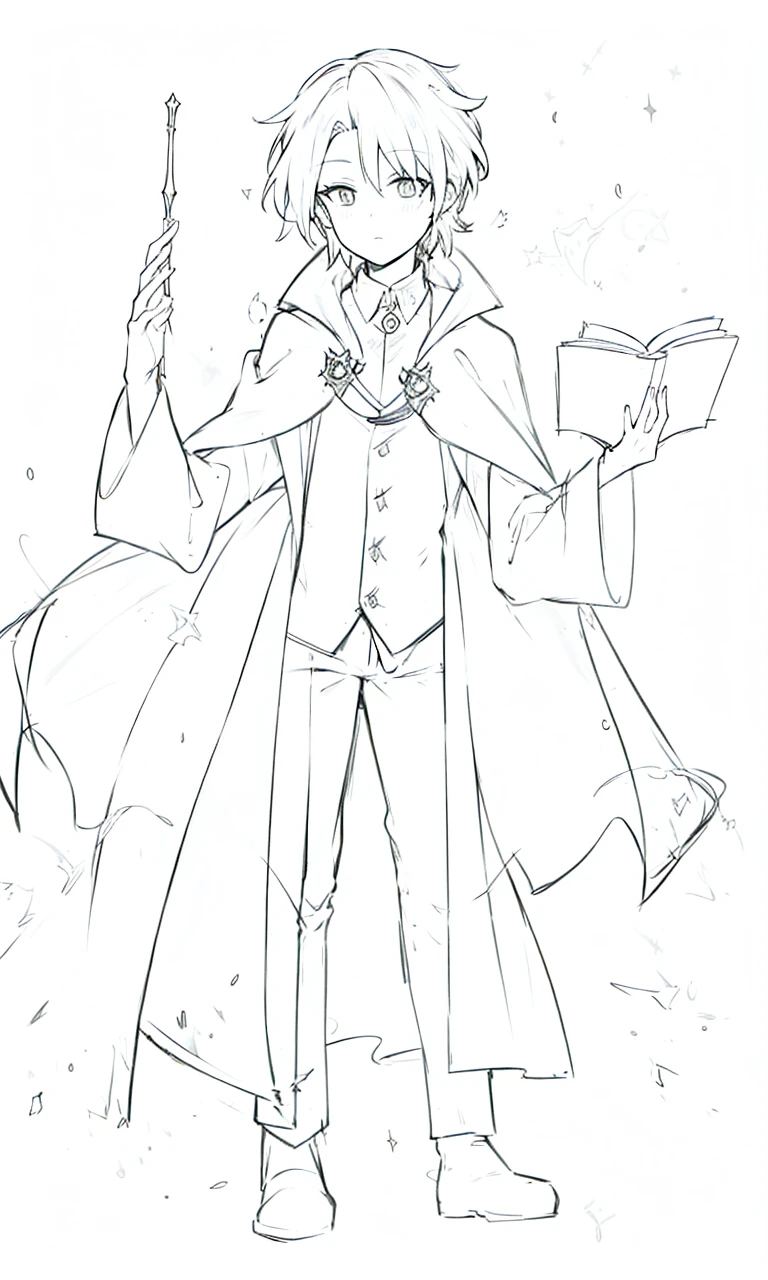 Wizard coats ,black suit,trouser,spell book,short hair,full body
