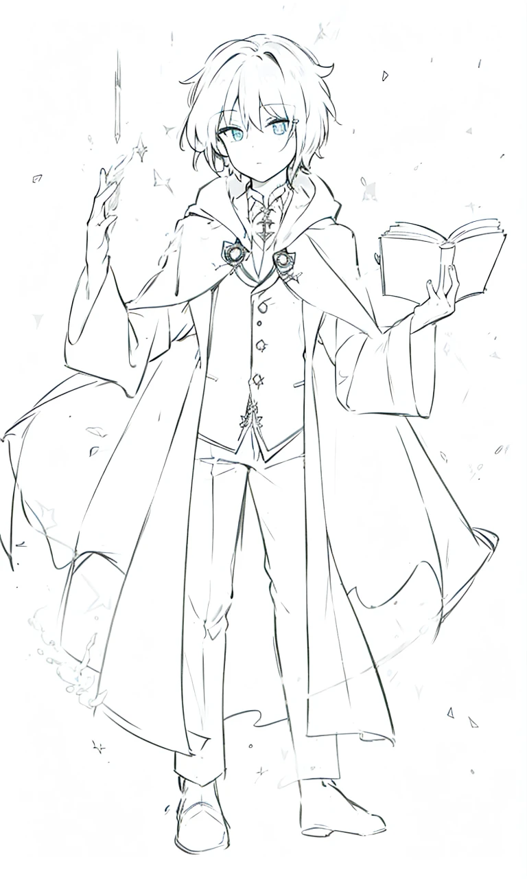 Wizard coats ,black suit,trouser,spell book,short hair,full body