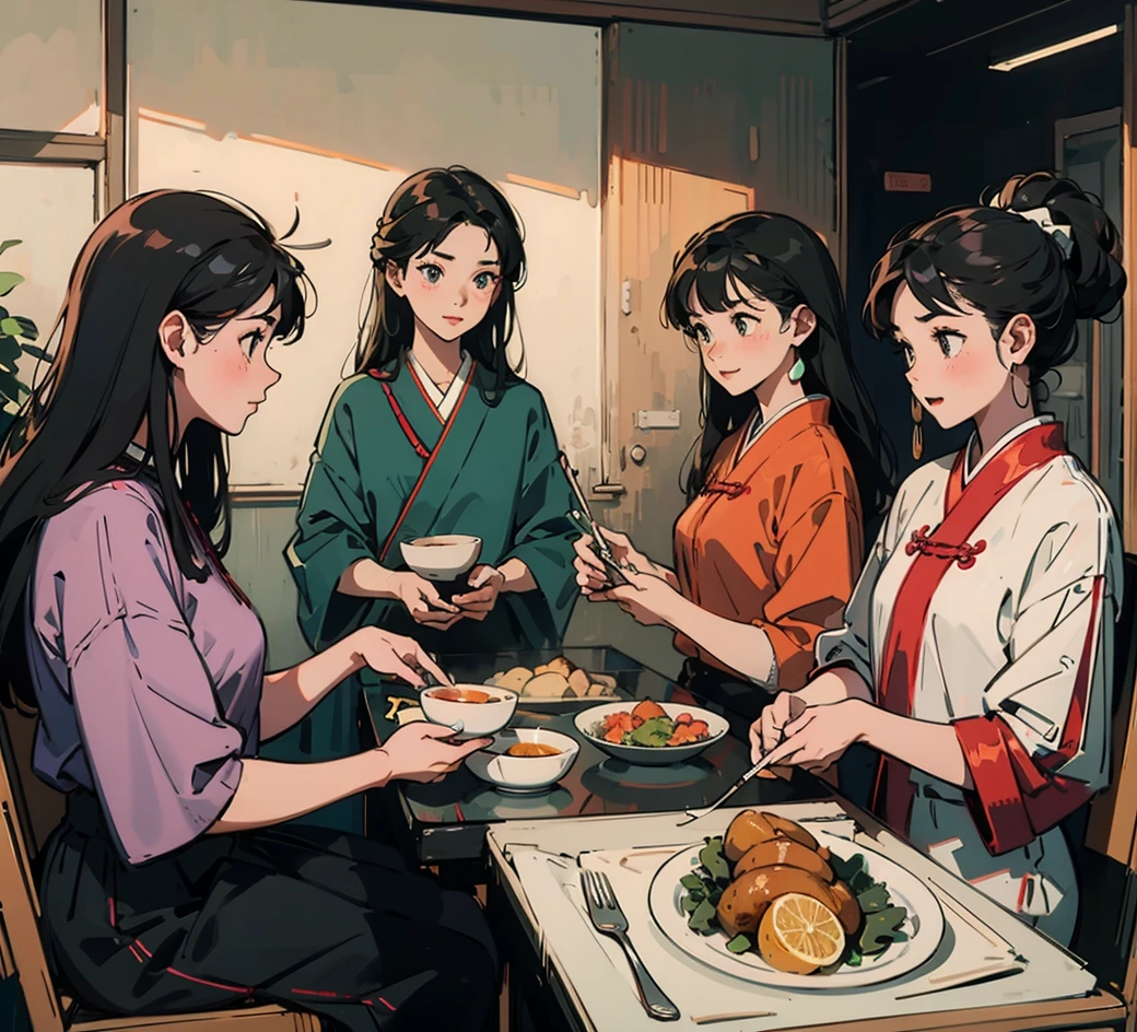 Asian 5 women,5 friends girls,
