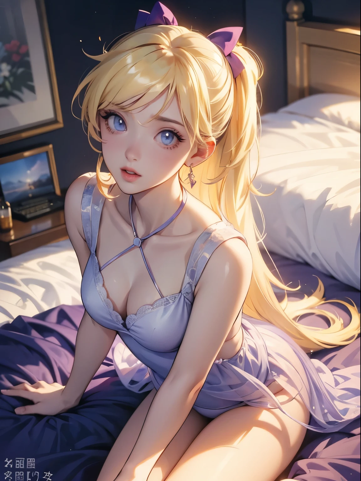 1 girl, short hair, yellow hair, red hat, round eyeglasses, white and blue servant dress, ultra details, ultra high res, 8k, realistic, hello kitty, perfect body, legs are hiding, hands are hiding, red tie,