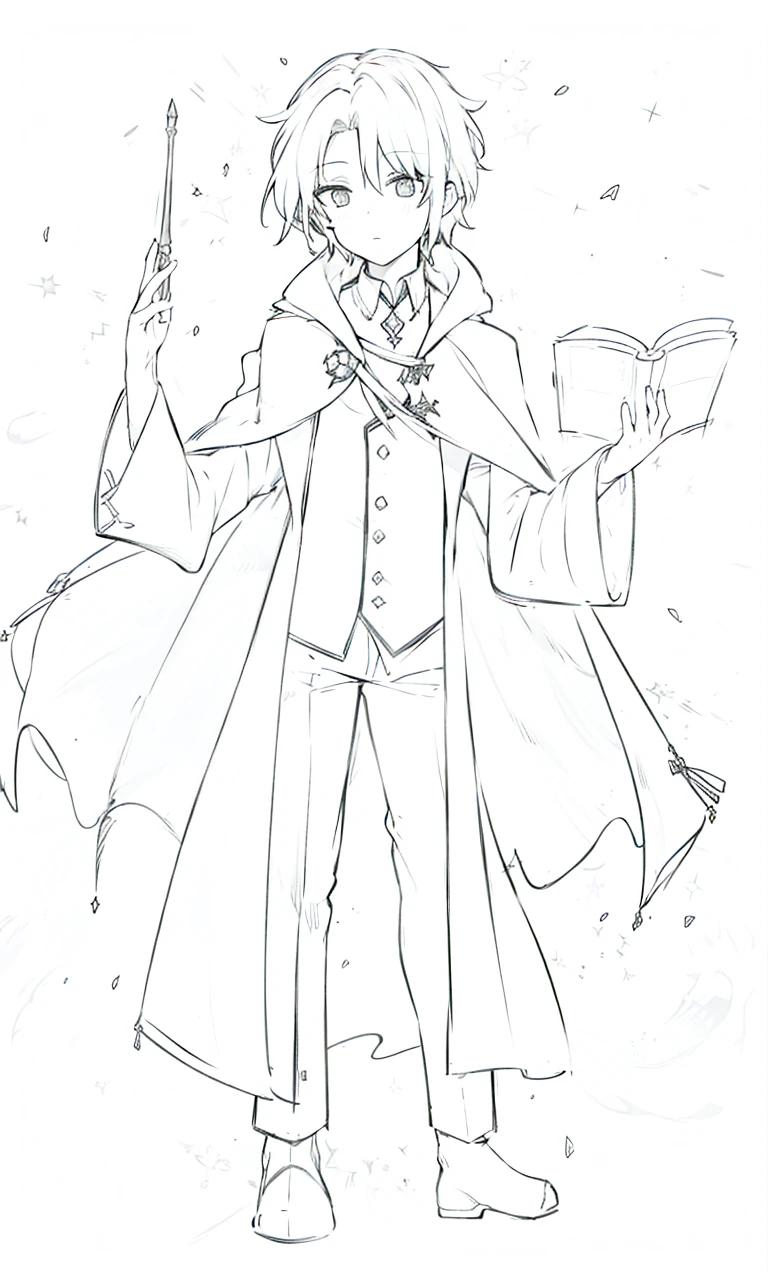 Wizard coats ,black suit,trouser,spell book,short hair,full body,male