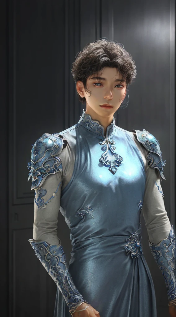 a close up of a young man in a silver and blue dress, chengwei pan on artstation, by Yang J, detailed fantasy art, stunning character art, fanart best artstation, epic exquisite character art, beautiful armor, extremely detailed artgerm, detailed digital anime art, artgerm on artstation pixiv, armoured man 