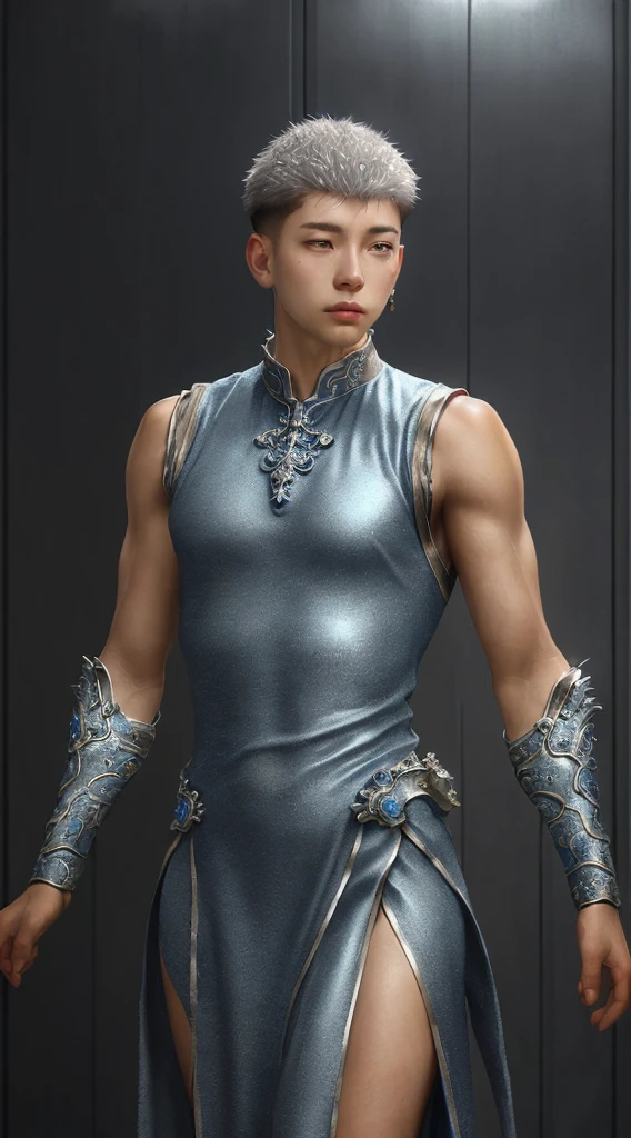 a close up of a young man in a silver and blue dress, chengwei pan on artstation, by Yang J, detailed fantasy art, stunning character art, fanart best artstation, epic exquisite character art, beautiful armor, extremely detailed artgerm, detailed digital anime art, artgerm on artstation pixiv, armoured man