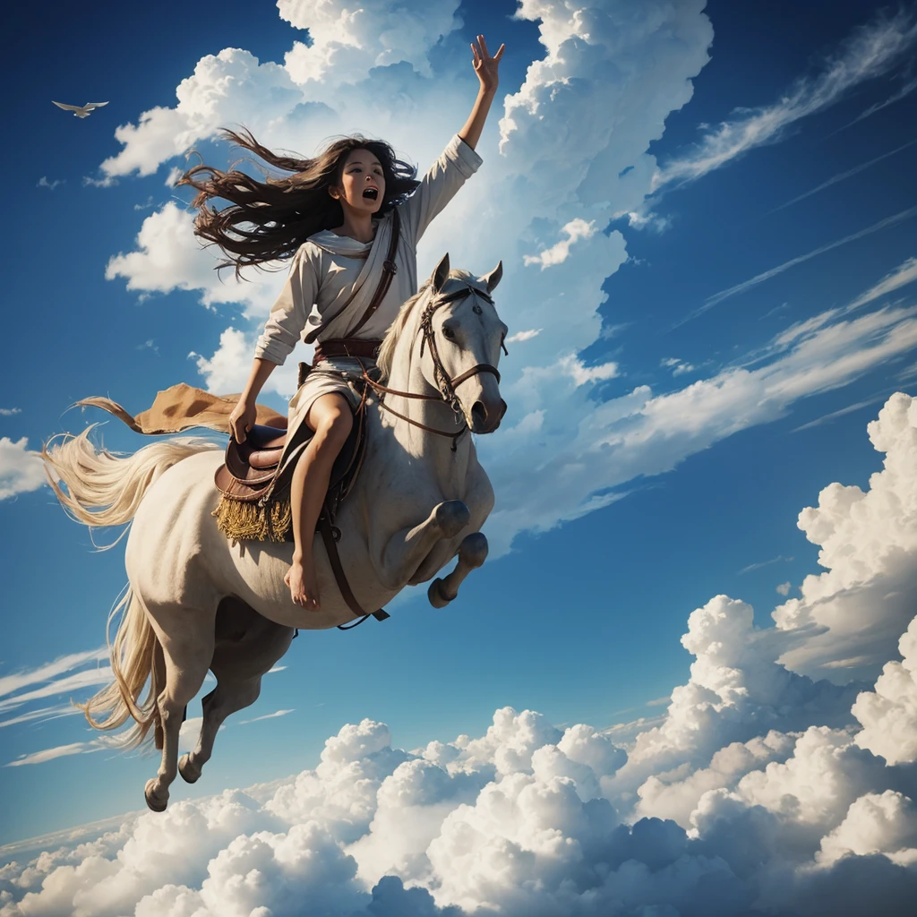 Worshiper in spirit and truth of Jesus riding on a cloud ascending to the presence of God singing
