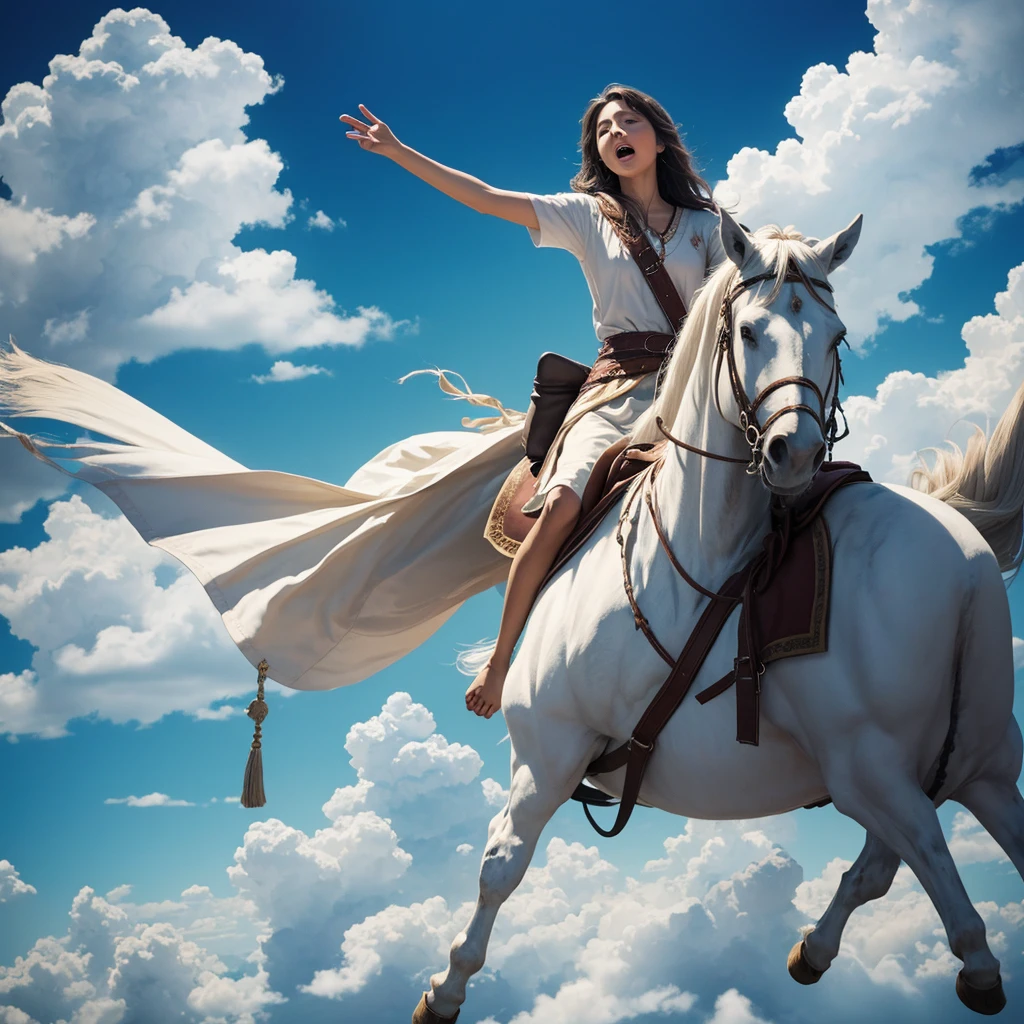 Worshiper in spirit and truth of Jesus riding on a cloud ascending to the presence of God singing