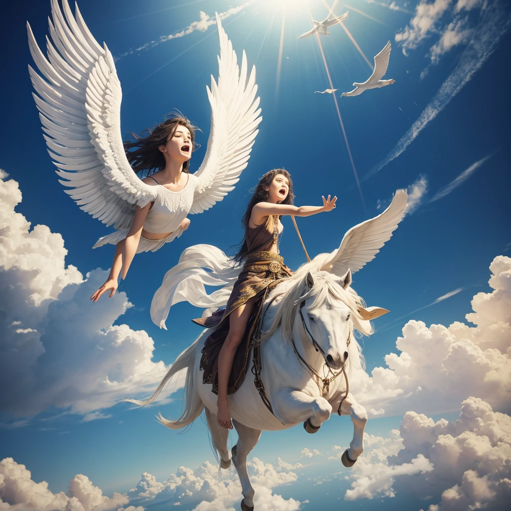 Worshiper in spirit and truth of Jesus riding on a cloud ascending to the presence of God singing