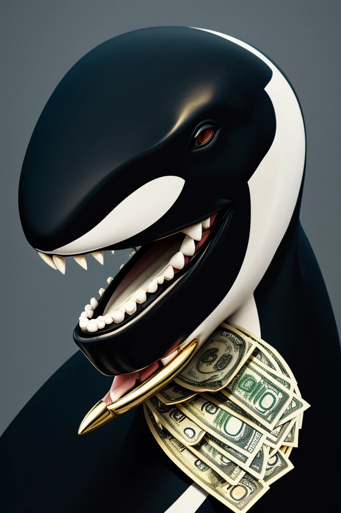 gangster orca with gold teeth and a lot of money