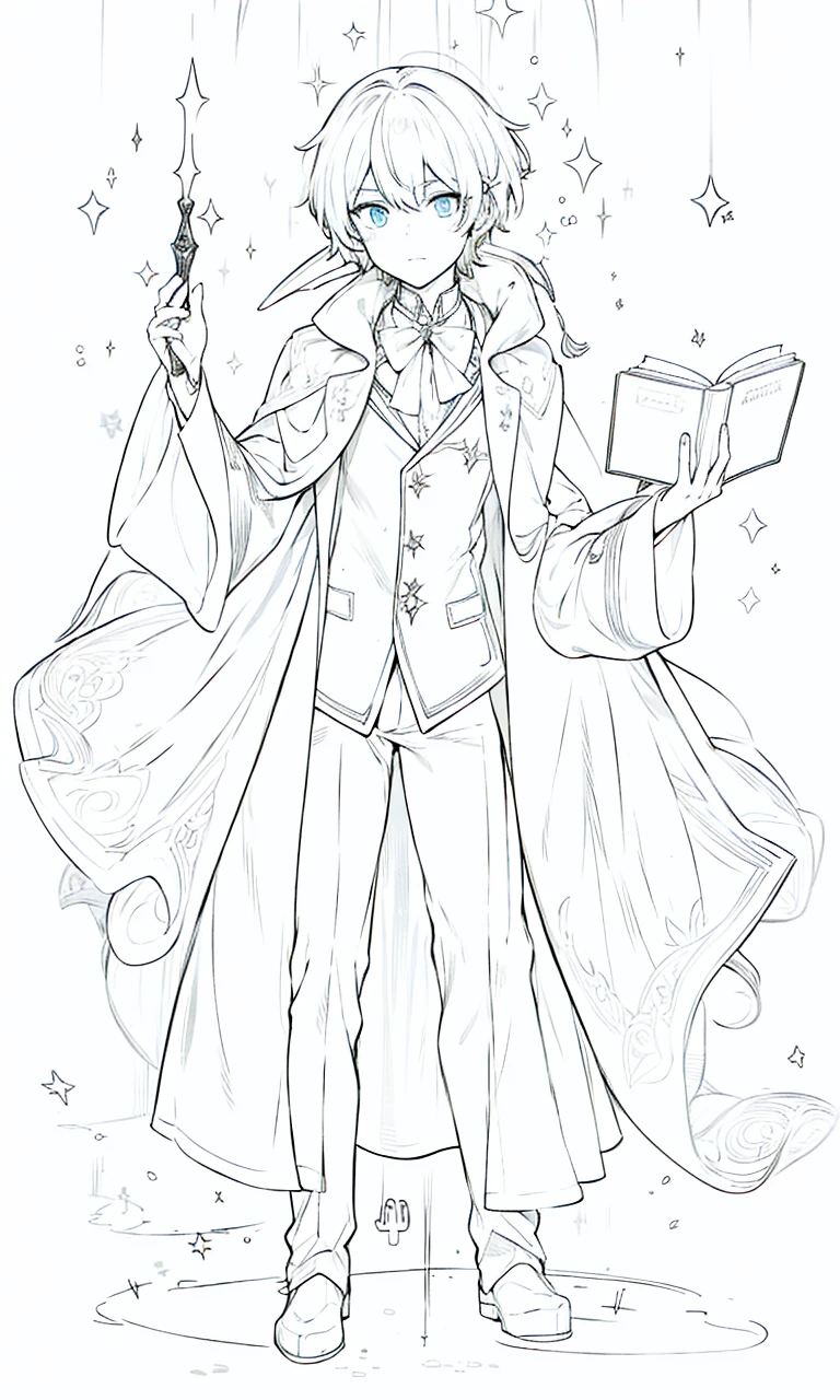 Wizard coats ,black suit,trouser,spell book,short hair,full body,male