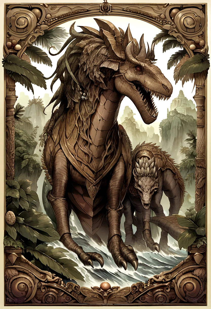 Dinosaurs resist waves,jungles,Super large reality,Ancient times