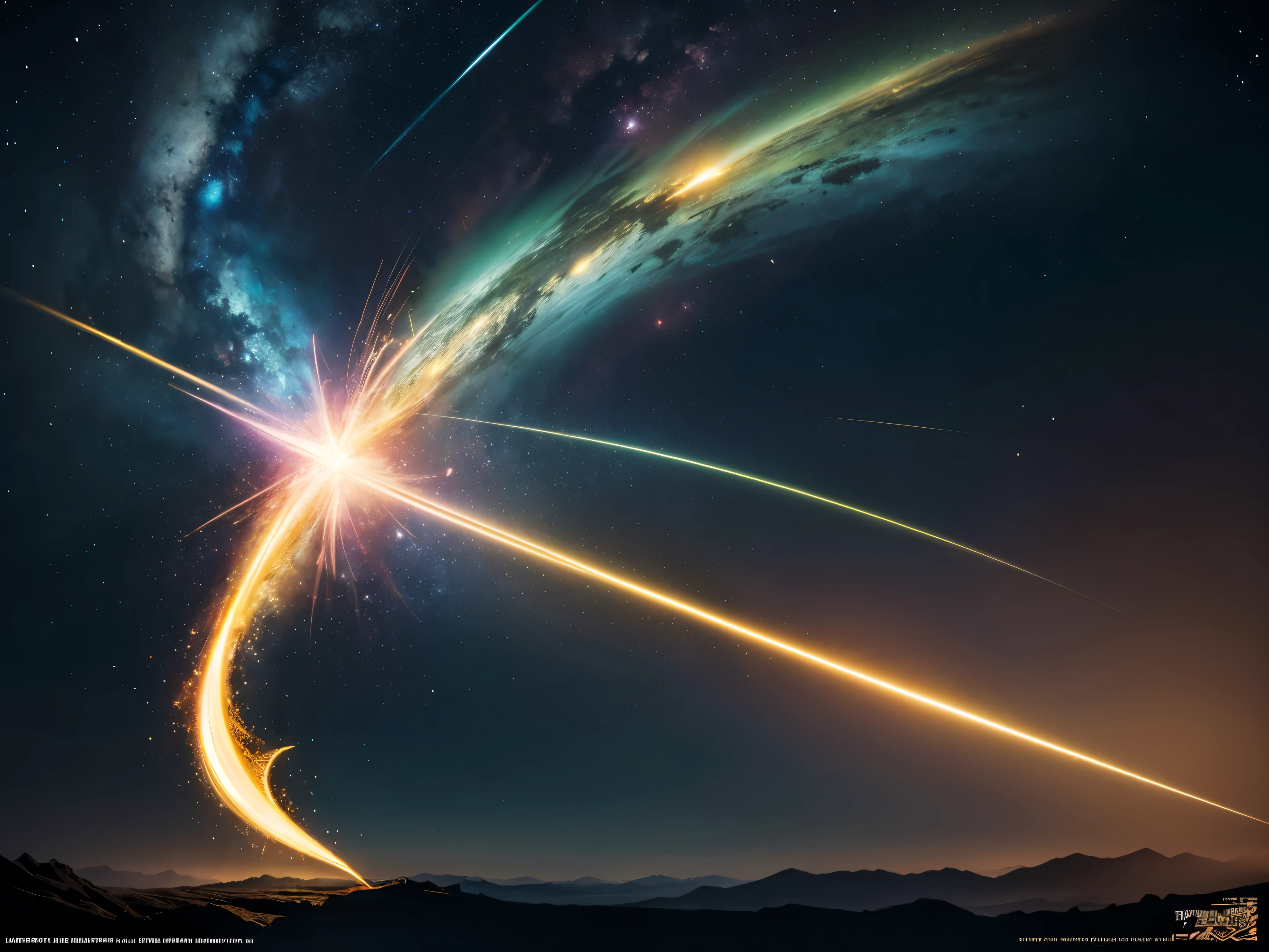 (stocky luminous flux),cosmos background,extra-fierce,golden and white beam,(shatter through the asiderite),magnificient,official art,best quality