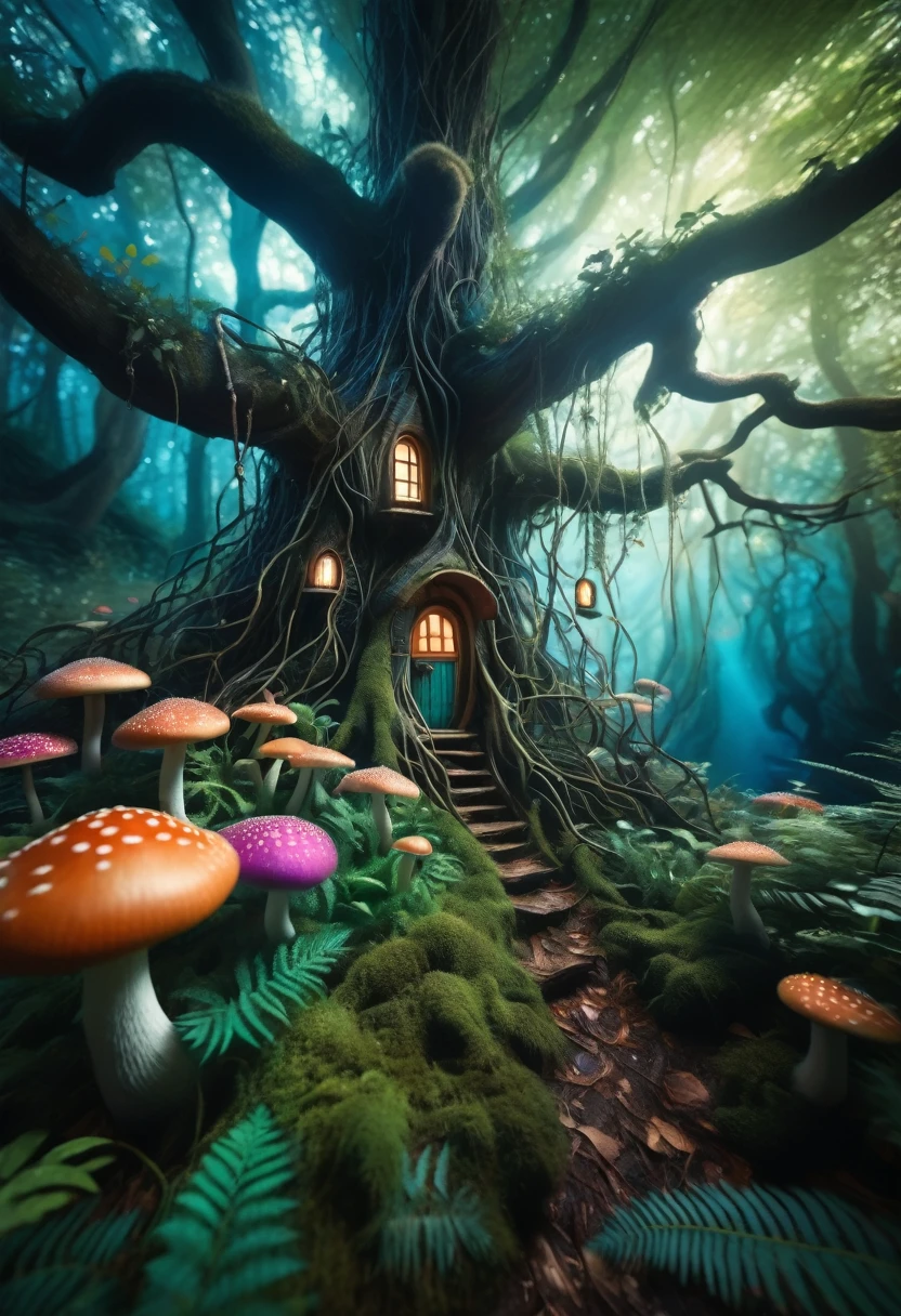 A fantastic and colorful illustration showing a group of children playing and exploring in a magical forest. Trees have unusual shapes and colors, with branches that twist and intertwine, creating an environment full of magic and wonder.

Children run and jump over raised roots, surrounded by bright flowers and luminous mushrooms. Some have stopped to observe small magical creatures that float and flutter around them, like fairies and elves. Others are building shelters with branches and leaves, giving life to your dreams.

The color palette is vibrant and saturated, with intense shades of green, blue, purple, orange and pink that give the scene an ethereal and dreamlike appearance. The lighting is warm and diffuse, creating an enchanted and welcoming atmosphere.

Focus on capturing joy, the curiosity and overflowing imagination of children as they interact with this fantastic world. that every detail, from the textures of the vegetation to the expressions on the faces, convey a sense of wonder and unlimited possibilities."

It&#39;s prompt, I have tried to provide clear instructions on:

The magical and fantastic environment of the forest The activities and emotions of the children The use of a vibrant and warm color palette The lighting and the immersive atmosphere