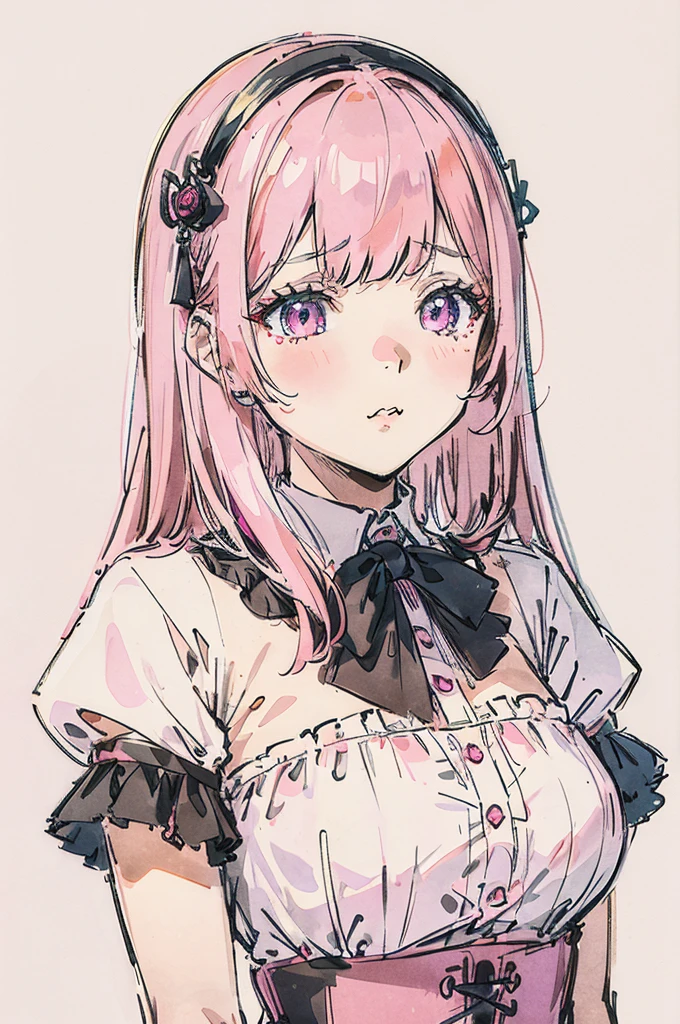 emo girl, white background, kawaii, full body, 8k Resolution, highly detailed, pink hair, Emotional, gothic