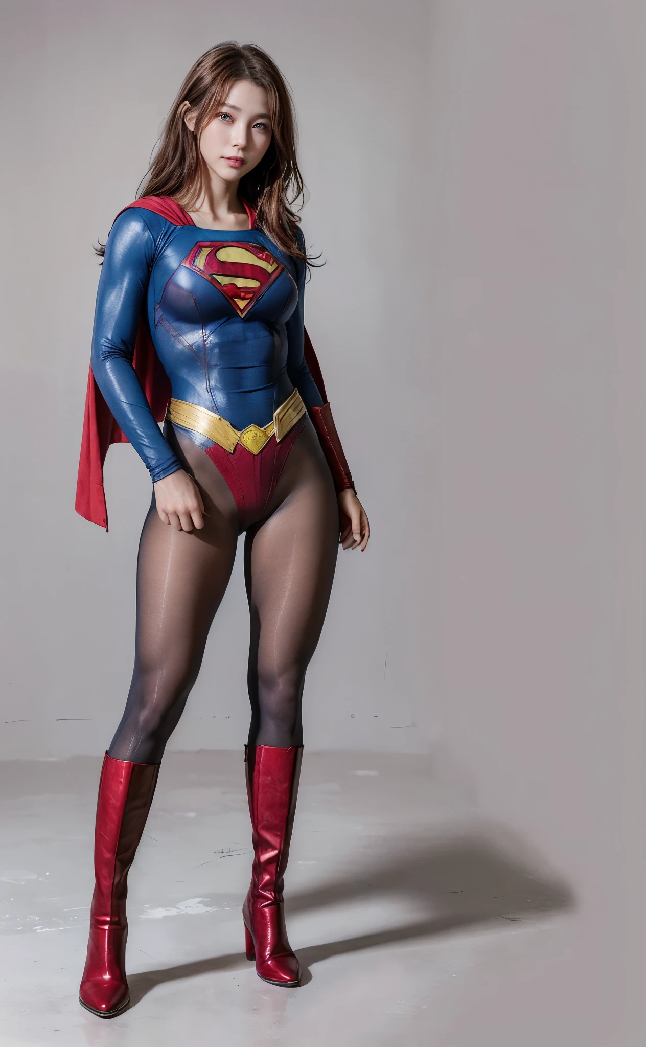 No background、(((Beautiful legs in black tights.)))、(((Legally express the beauty of your smile)))、((((Make the most of your original images)))、(((Body-hugging Supergirl costume)))、(((Supergirl Costume)))、(((Beautiful Hair)))、(((suffering)))、(((Please wear black tights....、Wear red boots)))、((Best image quality、8K))、((Highest quality、8K、masterpiece:1.3))、(((Preserve background )))、Sharp focus:1.2、Beautiful woman with perfect figure:1.4、Slim Abs:1.2、Wet body:1.5、Highly detailed face and skin texture、8K