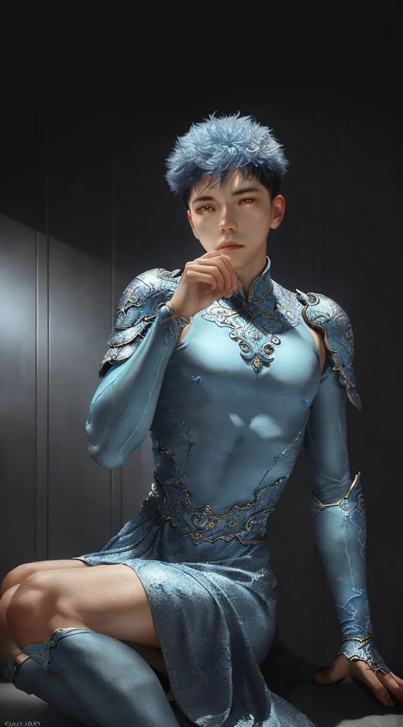 a close up of a young man in a silver and blue dress, chengwei pan on artstation, by Yang J, detailed fantasy art, stunning character art, fanart best artstation, epic exquisite character art, beautiful armor, extremely detailed artgerm, detailed digital anime art, artgerm on artstation pixiv, armoured man 