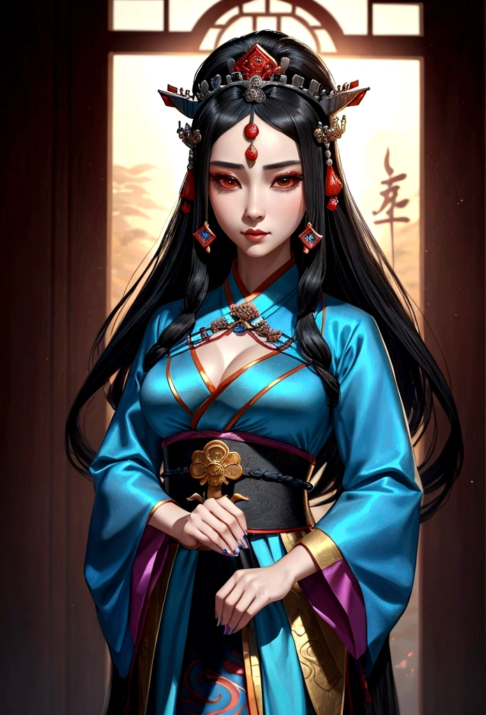 Close up of woman with black hair wearing blue dress, beautiful fantasy empress, Palace , girl in hanfu, ancient Three Kingdoms Princess, beautiful character drawings, Works inspired by Lan Ying, Three Kingdoms Princess, popular on cgstation, Three Kingdoms Empress, ((beautiful fantasy empress)), Three Kingdoms Girl, wearing ancient Three Kingdoms clothes, Inspired by Gongsian, ancient three kingdoms goddess