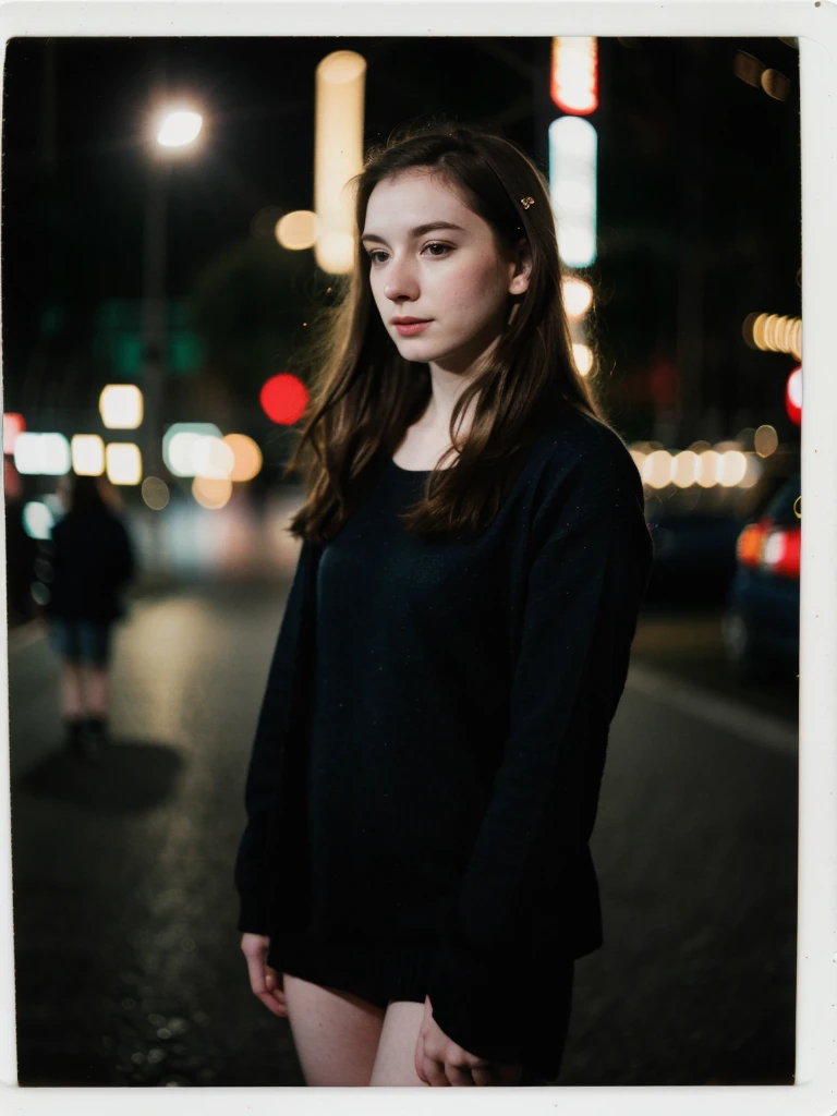 polaroid photo, night photo, photo of 24 y.o beautiful woman, pale skin, bokeh, motion blur