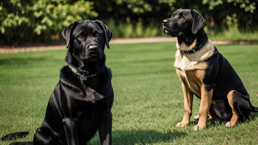 black labrador sitting on a green background