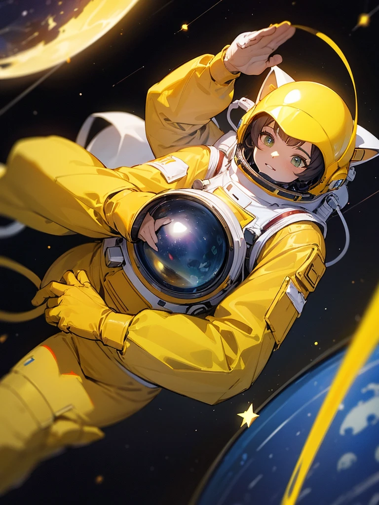 cat yellow ,space,star ,space suit