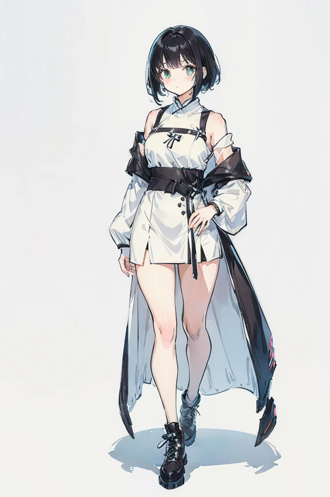 girl, white background, kawaii, full body, black hair
