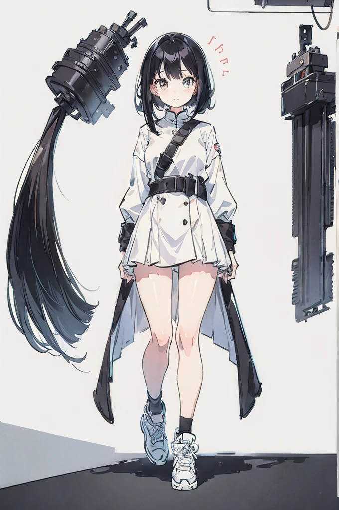 girl, white background, kawaii, full body, black hair